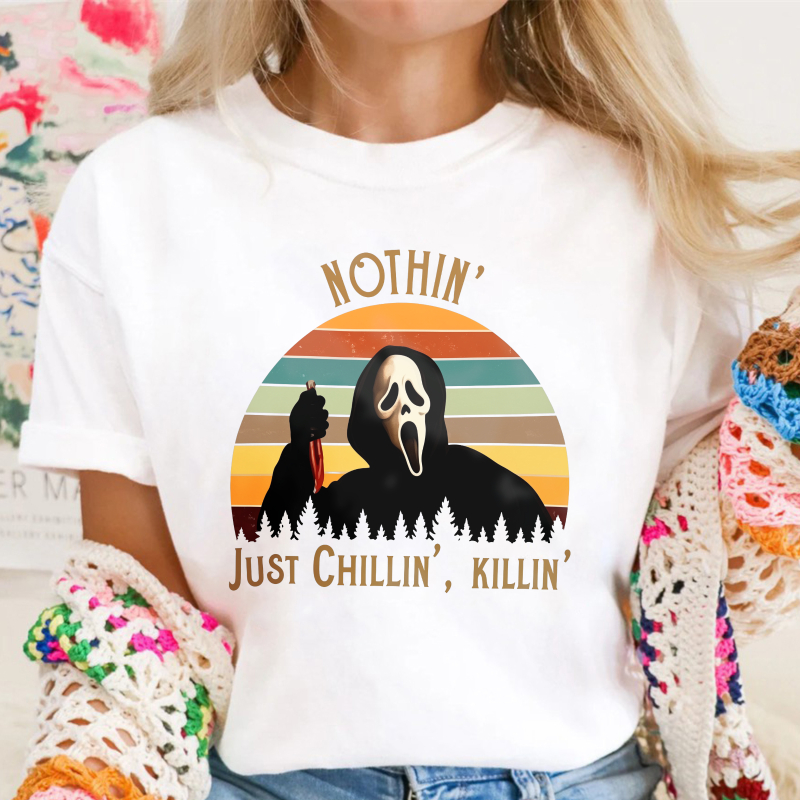 Nothin Just Chillin Killin Ghostface Horror Movie Retro Sunset Unisex Classic T-shirt