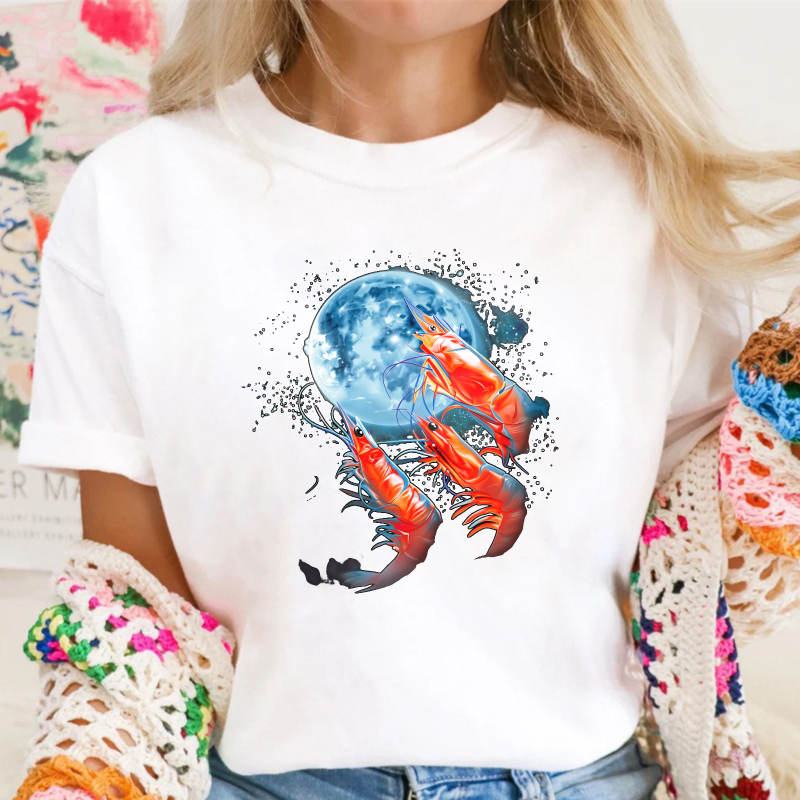 Red Lobsters And Blue Moon Space Art Unisex Classic T-shirt