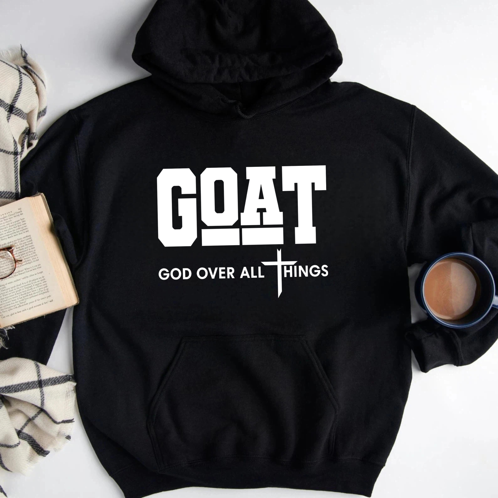 Goat God Over All Things Christian Faith Religious Graphic Sweatshirt
