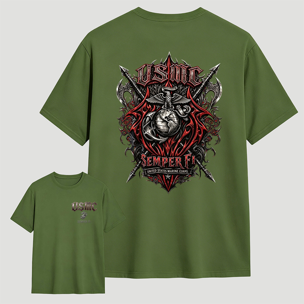 Mens US Marine Corps Gothic Graphic Tee Patriotic Veteran Gift Shirt