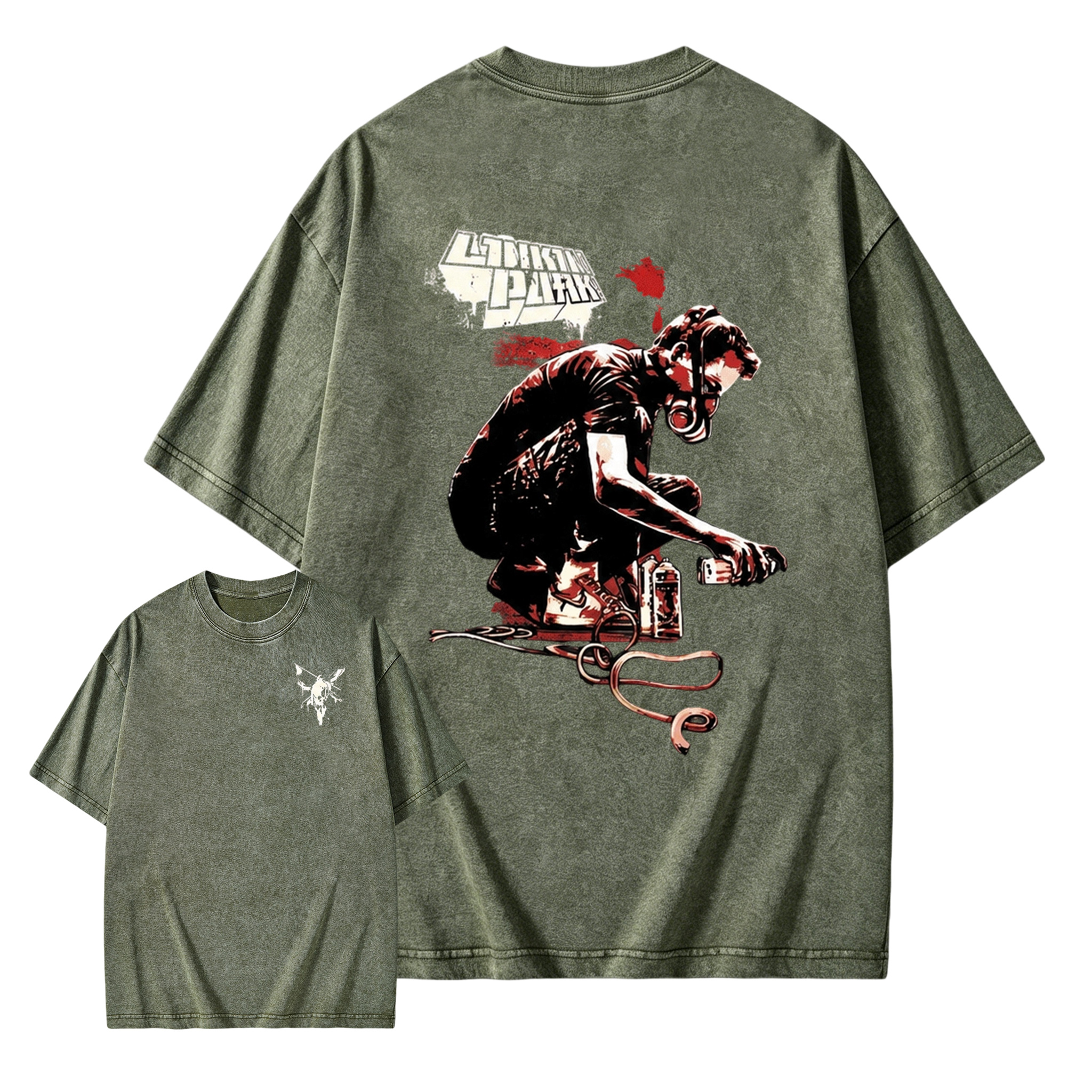 Rock Band Front & Back Print Retro Washed Graphic Tee