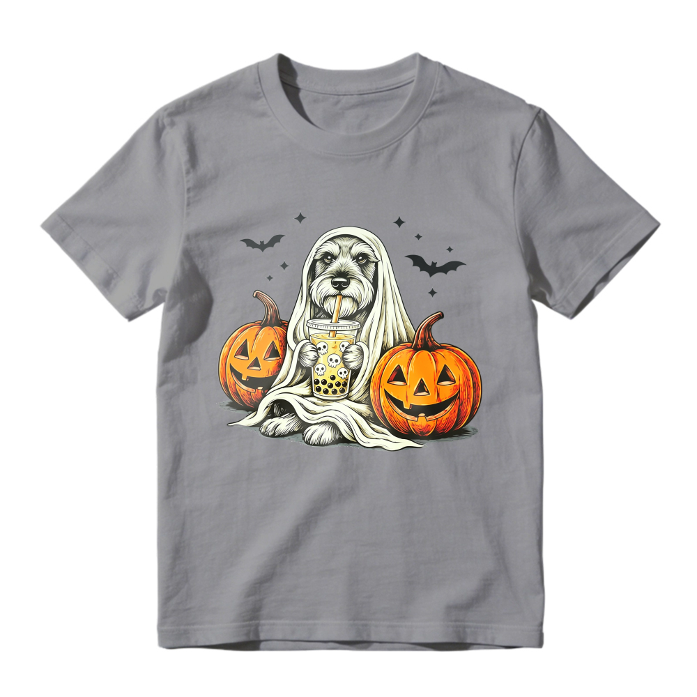 Halloween Dog Ghost With Pumpkins And Bubble Tea Unisex Classic T-shirt