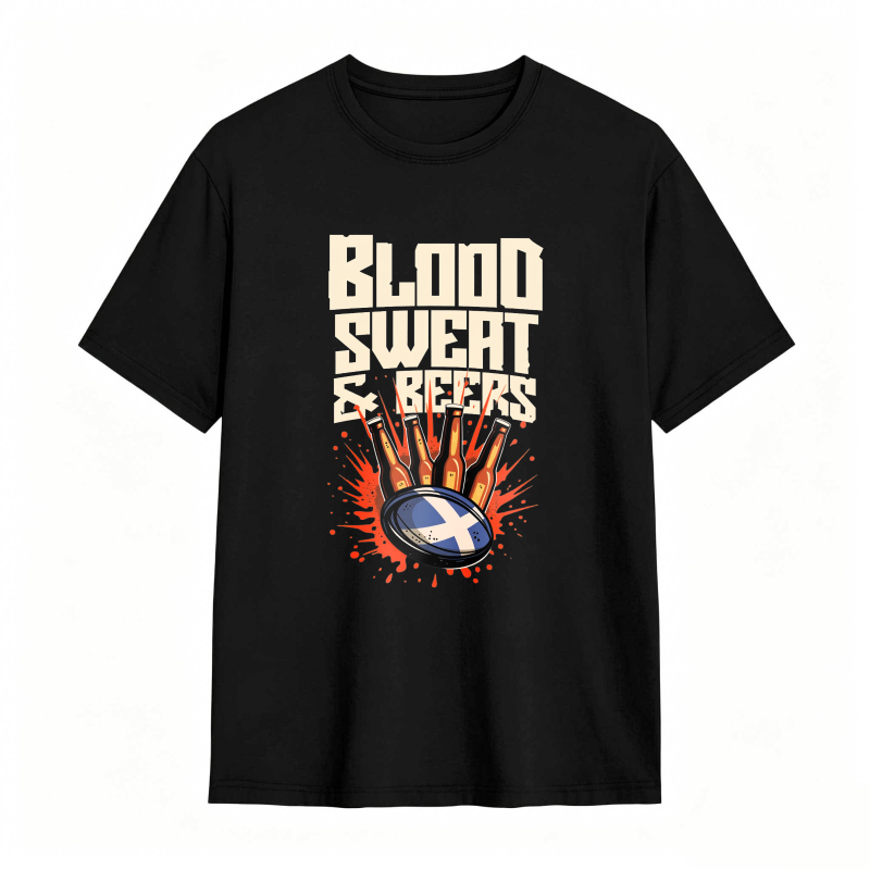 Blood Sweat And Beers Rugby Ball With Scottish Flag Design Unisex Classic T-shirt