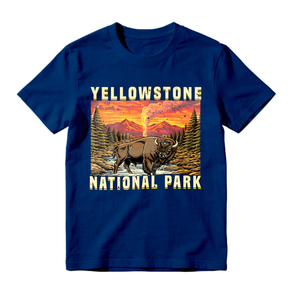 Yellowstone National Park Bison Geyser Sunset Landscape Unisex Classic T-shirt