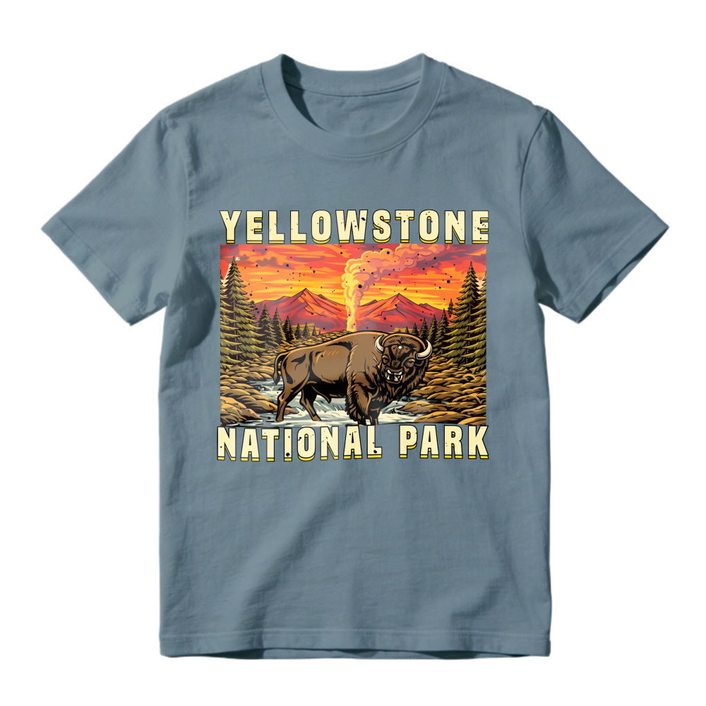 Yellowstone National Park Bison Geyser Sunset Landscape Unisex Classic T-shirt