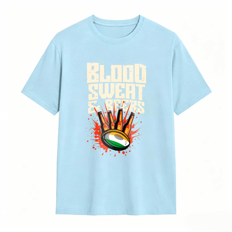 Blood Sweat And Beers Rugby Ball With Flames Unisex Classic T-shirt