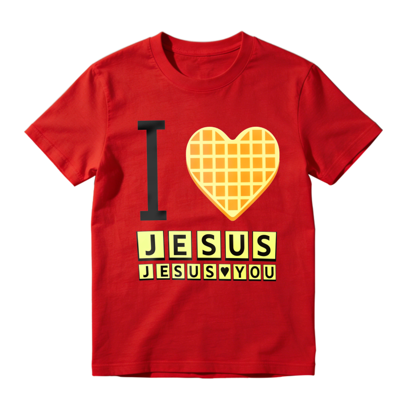 I Love Jesus Waffle Heart Typography Graphic T-shirt