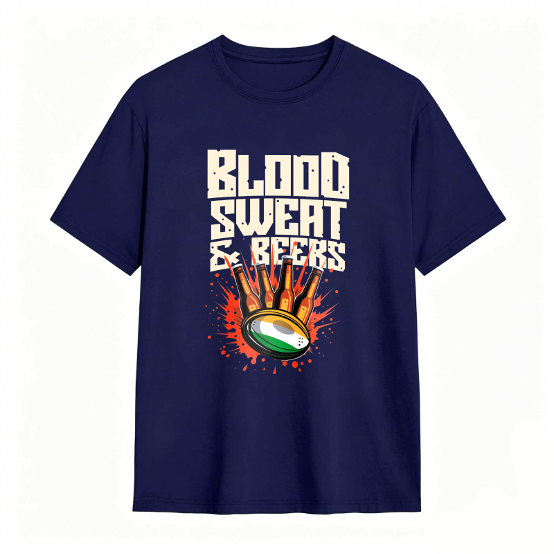 Blood Sweat And Beers Rugby Ball With Flames Unisex Classic T-shirt