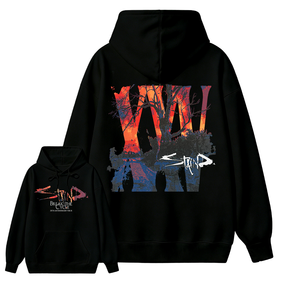 Sta1nd Break the Cycle 25th Anniversary Tour Hoodie, Vintage Rock Band Graphic Tour Date Heavy Cotton Oversized Hoodie