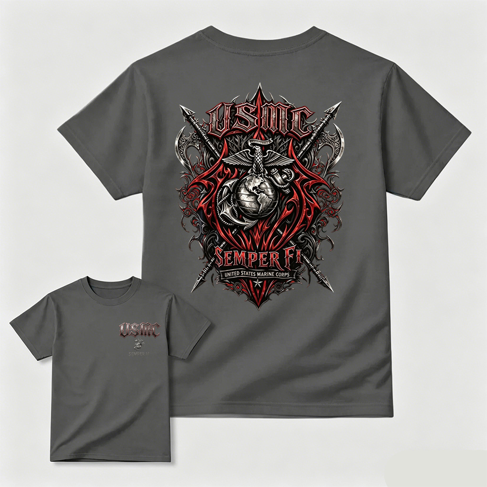 Mens US Marine Corps Gothic Graphic Tee Patriotic Veteran Gift Shirt