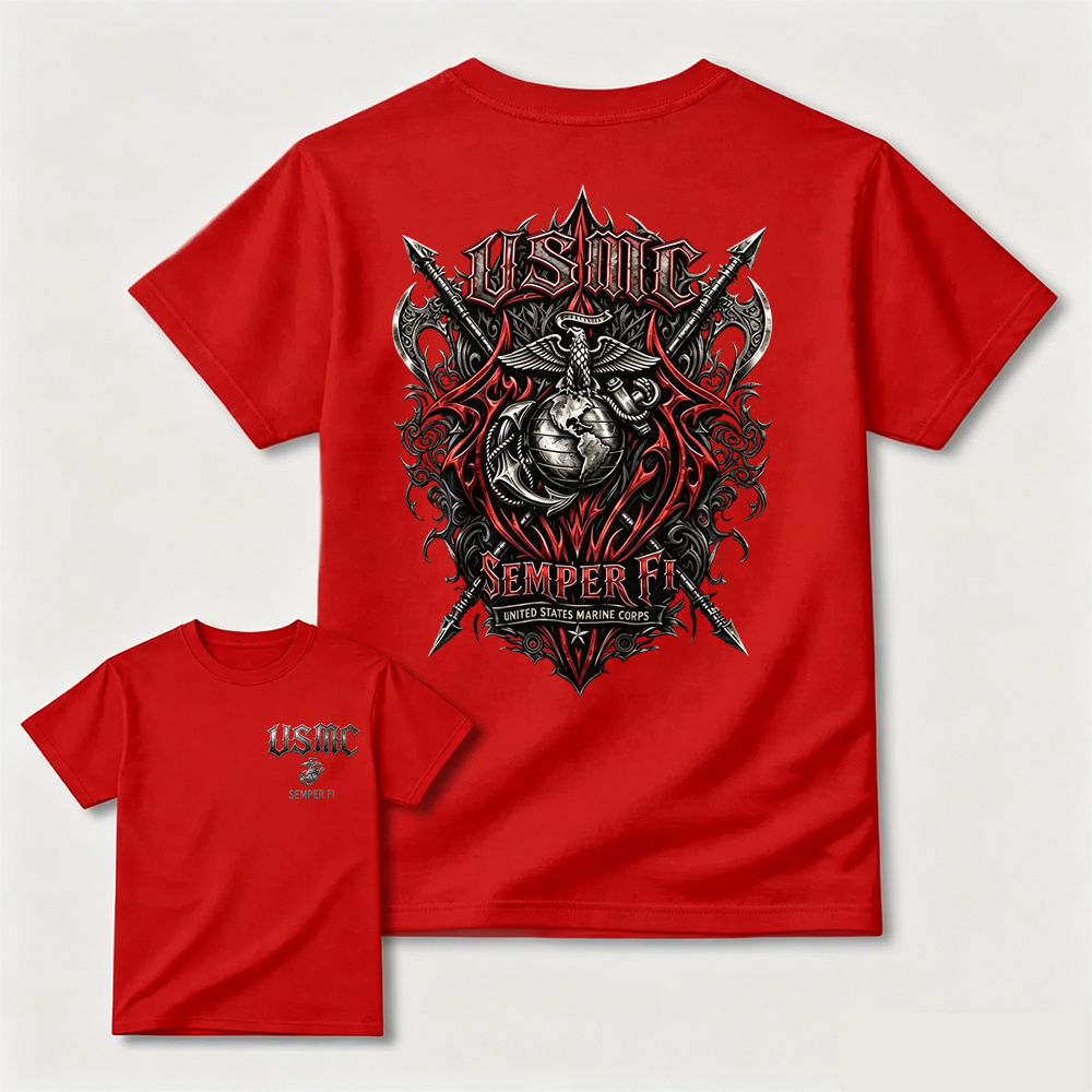 Mens US Marine Corps Gothic Graphic Tee Patriotic Veteran Gift Shirt