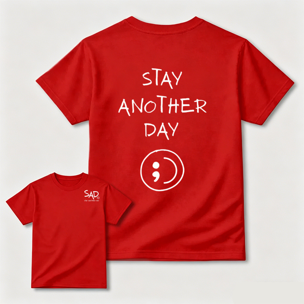 Stay Another Day Semicolon Mental Health Double Sided Tee