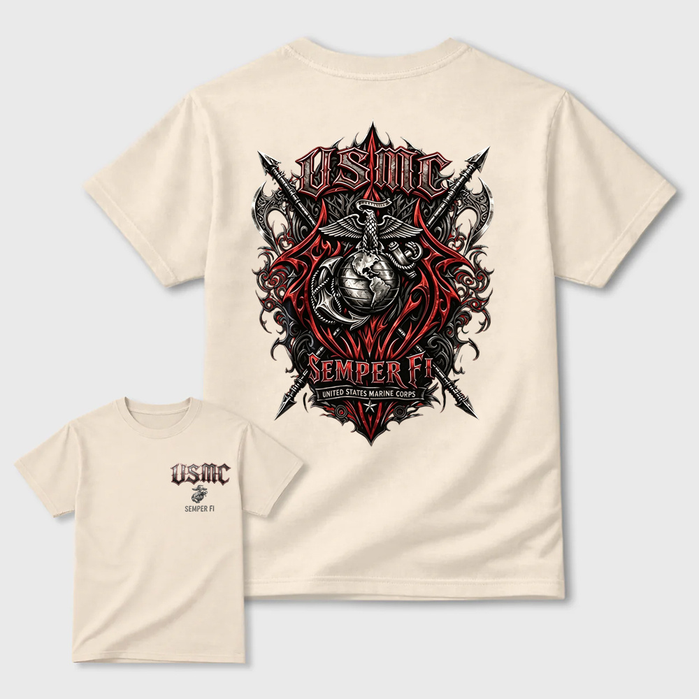 Mens US Marine Corps Gothic Graphic Tee Patriotic Veteran Gift Shirt