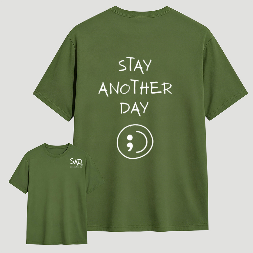 Stay Another Day Semicolon Mental Health Double Sided Tee