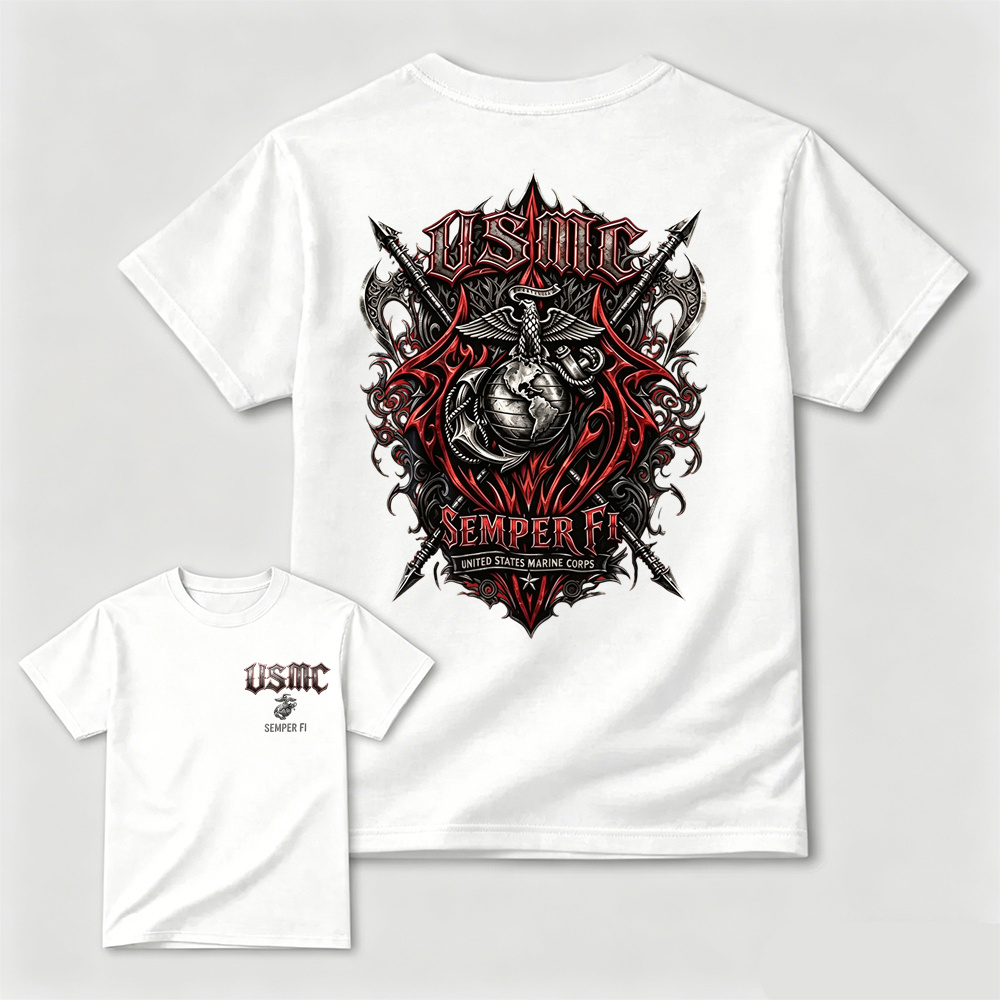 Mens US Marine Corps Gothic Graphic Tee Patriotic Veteran Gift Shirt