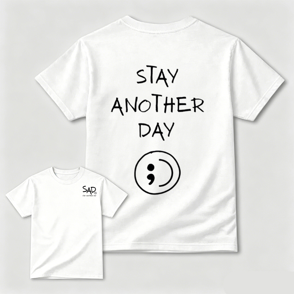 Stay Another Day Semicolon Mental Health Double Sided Tee