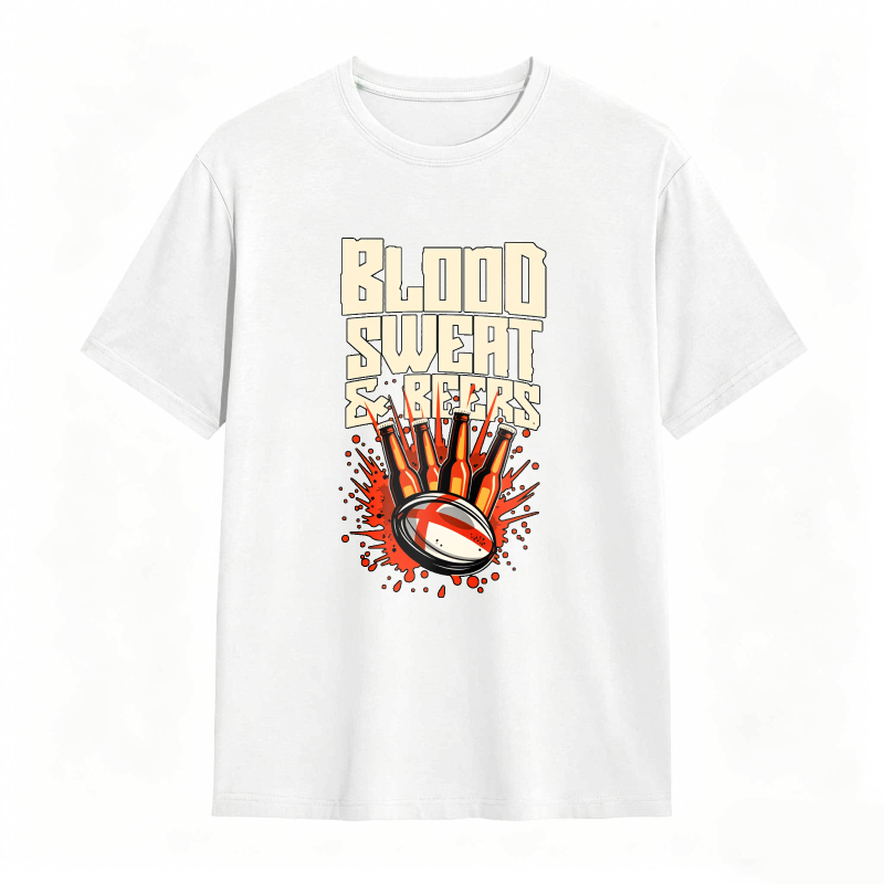 Blood Sweat And Beers Rugby Ball With Flames Unisex Classic T-shirt