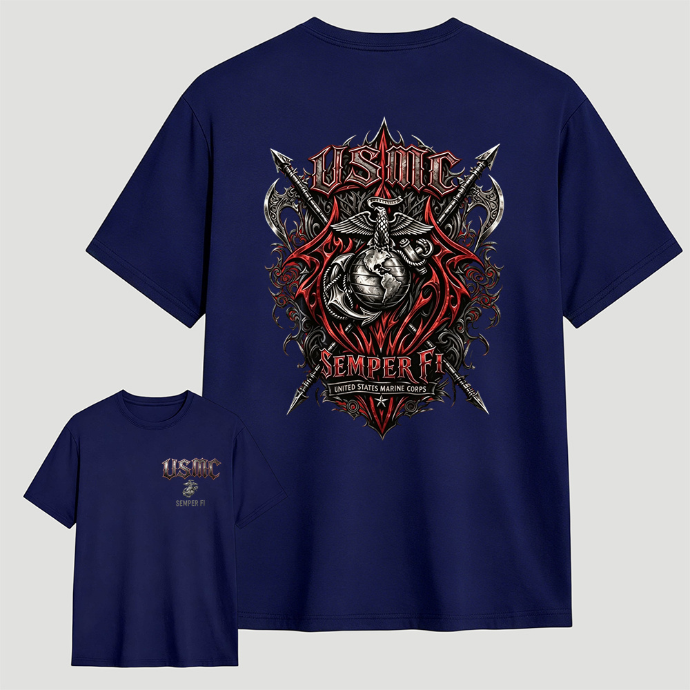 Mens US Marine Corps Gothic Graphic Tee Patriotic Veteran Gift Shirt