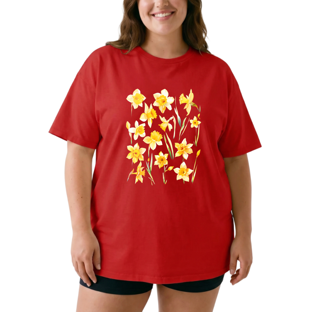 Yellow Daffodils Floral Pattern Print tshirt 100% cotton