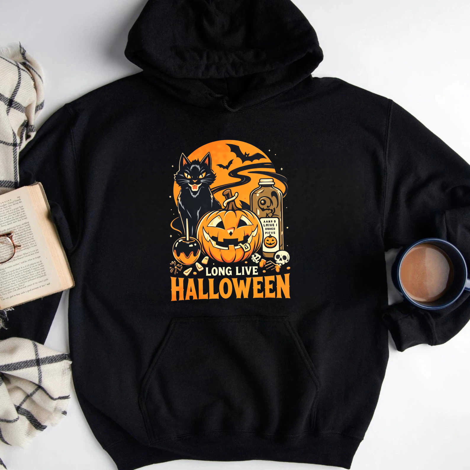 Halloween Pumpkin Black Cat Long Live Halloween Sweatshirt