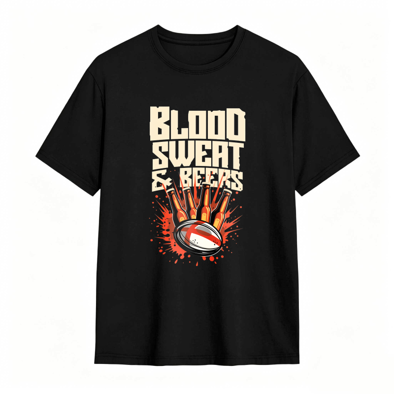 Blood Sweat And Beers Rugby Ball With Beer Bottles Splash Design Unisex Classic T-shirt