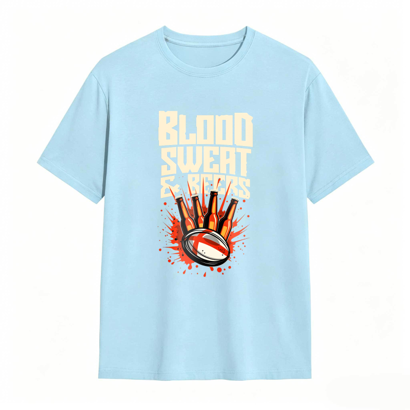 Blood Sweat And Beers Rugby Ball With Flames Unisex Classic T-shirt