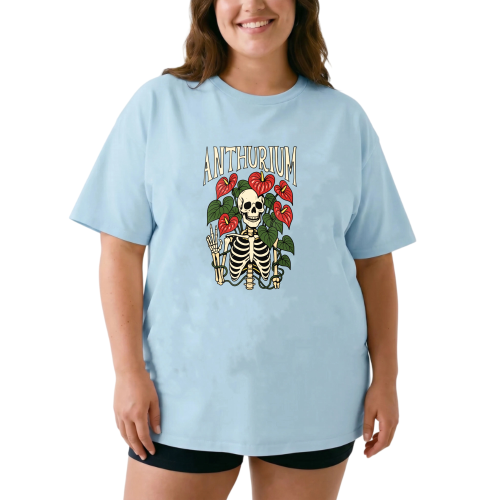 Anthurium Skull Flowers Bones Design tshirt 100% cotton