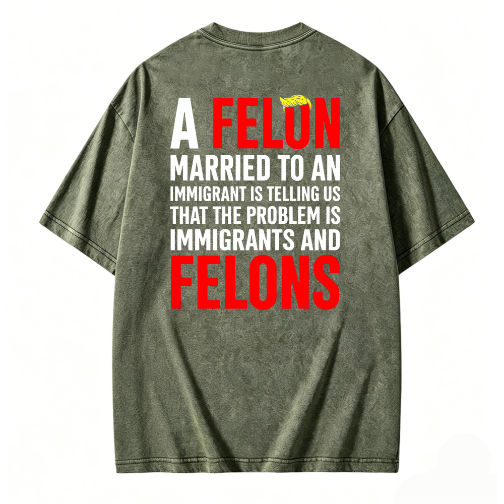 A Felon Married To An Immigrant Is Telling Us That The Problem Is Immigrants And Felons Graphic Washed T-shirt