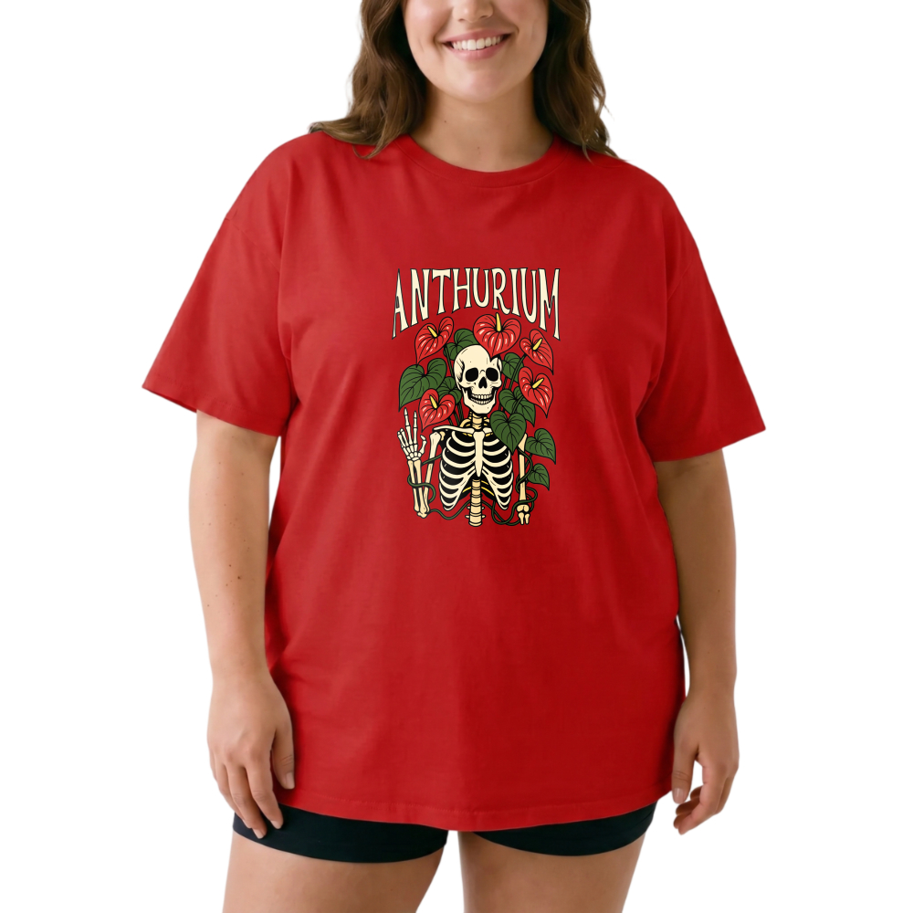 Anthurium Skull Flowers Bones Design tshirt 100% cotton