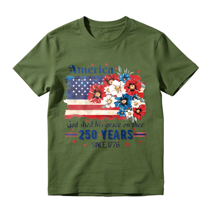 America Flag With Flowers And Patriotic Text  Classic T-shirt