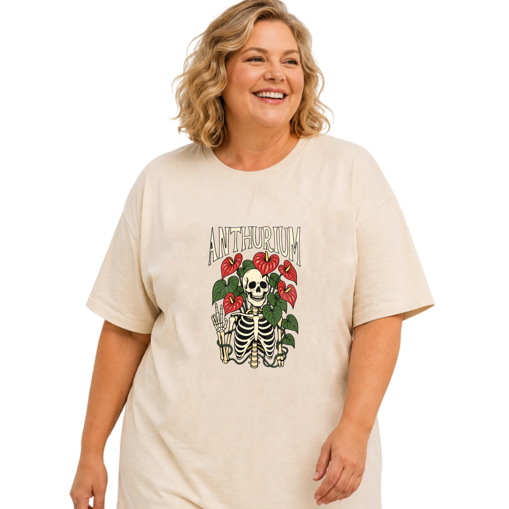 Anthurium Skull Flowers Bones Design tshirt 100% cotton