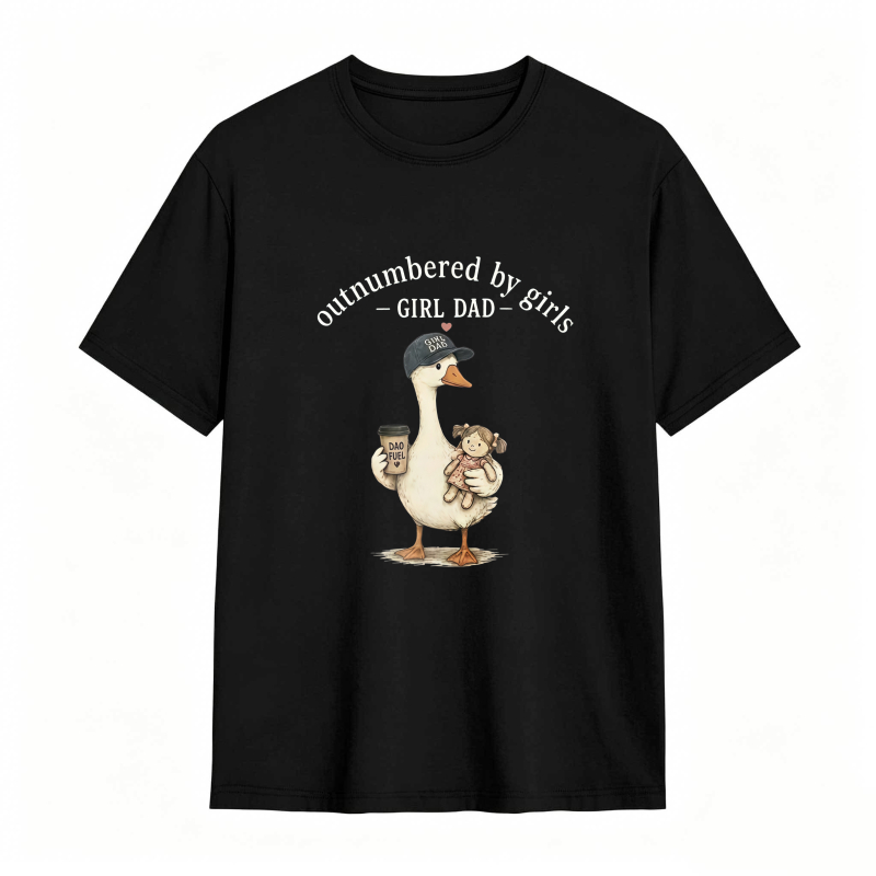 Duck Holding Coffee And Baby Girl With Text Outnumbered By Girls Girl Dad Unisex Classic T-shirt