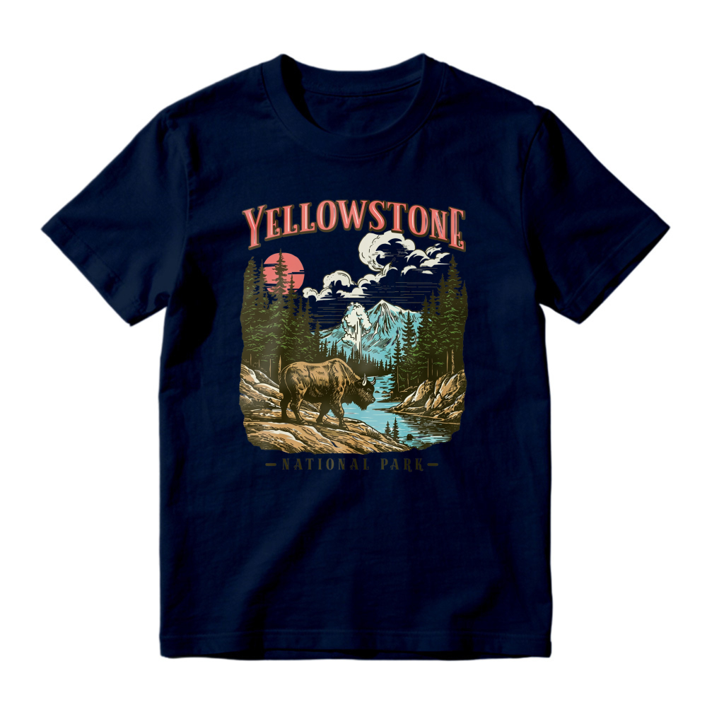 Yellowstone National Park Vintage Bison Mountain River Scenic Unisex Classic T-shirt