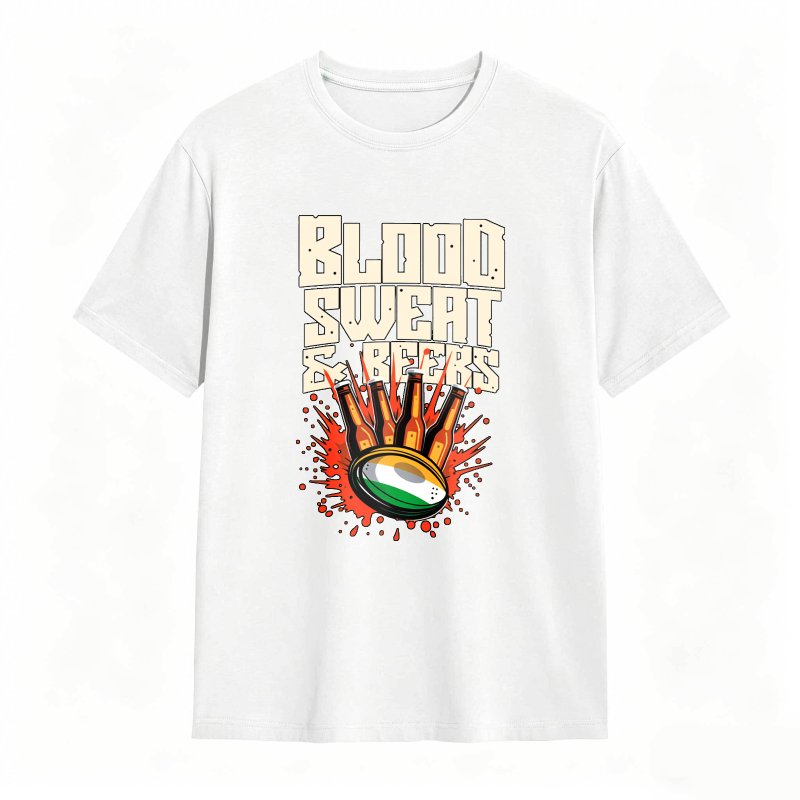 Blood Sweat And Beers Rugby Ball With Flames Unisex Classic T-shirt
