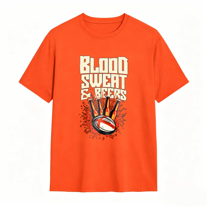 Blood Sweat And Beers Rugby Ball With Flames Unisex Classic T-shirt