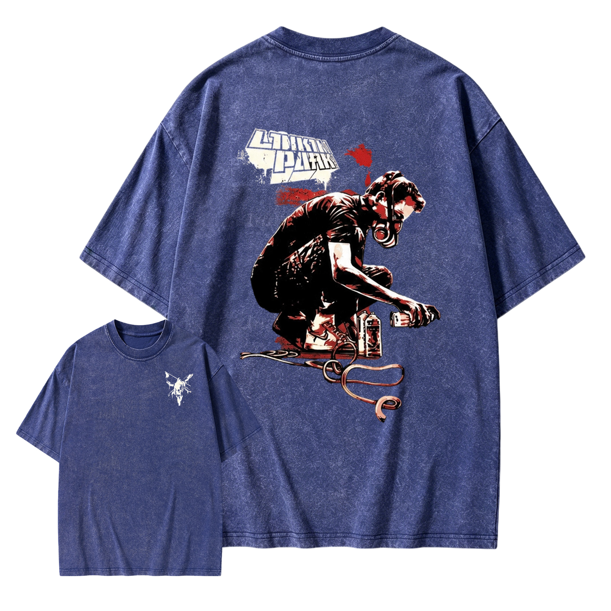 Rock Band Front & Back Print Retro Washed Graphic Tee