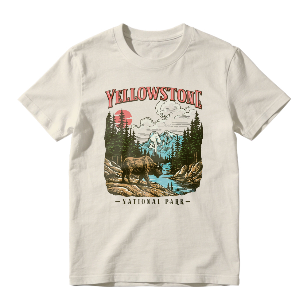 Yellowstone National Park Vintage Bison Mountain River Scenic Unisex Classic T-shirt