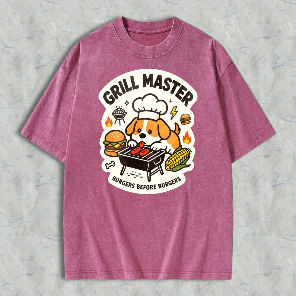 Grill Master Dog With Burger And Corn Washed T-shirt