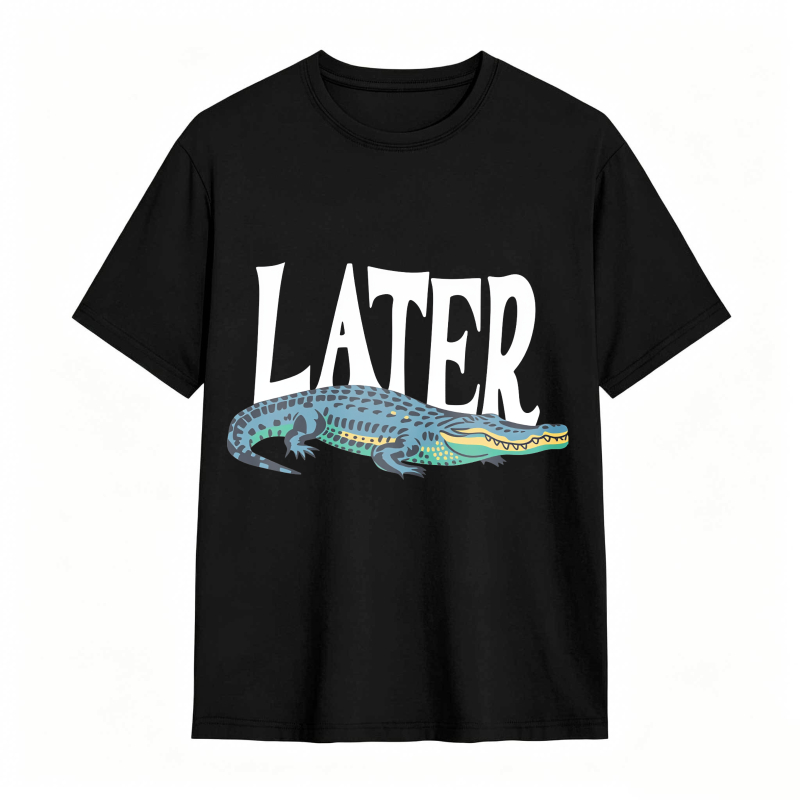 Later Alligator Print Design 100% Cotton Graphic T-shirt