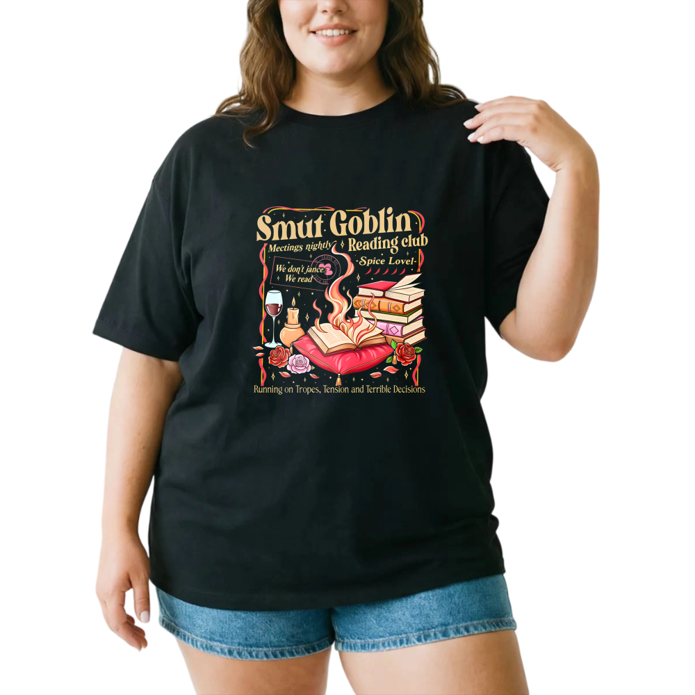 Smut Goblin Reading Club Book Wine Flask tshirt 100% cotton