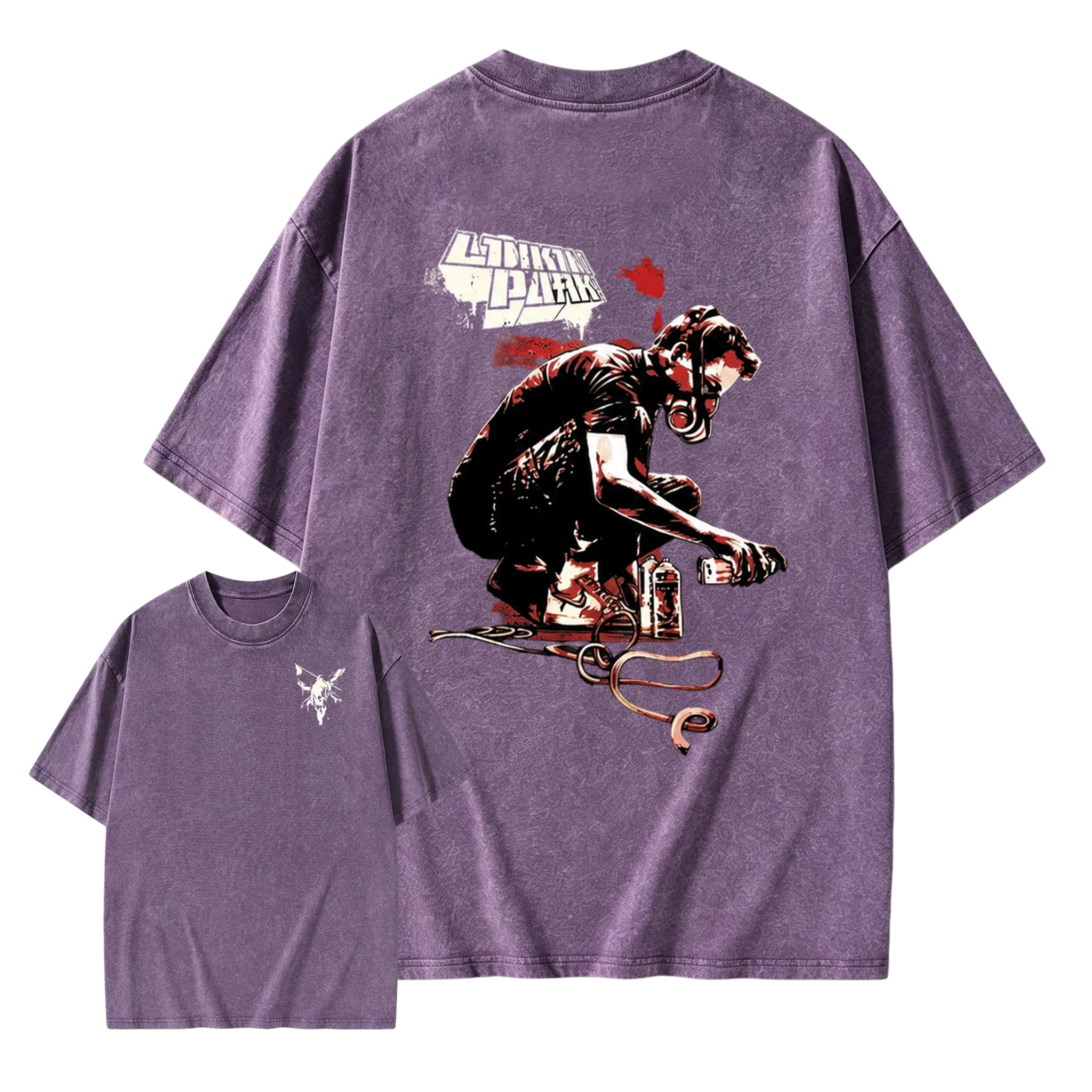Rock Band Front & Back Print Retro Washed Graphic Tee