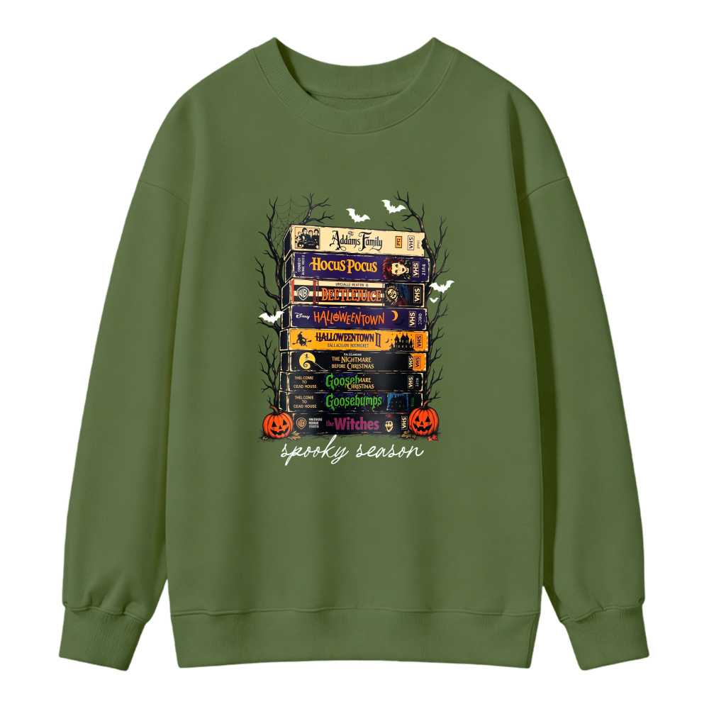 Stacked Halloween Movie Books Design Unisex Crewneck Classic Sweatshirt