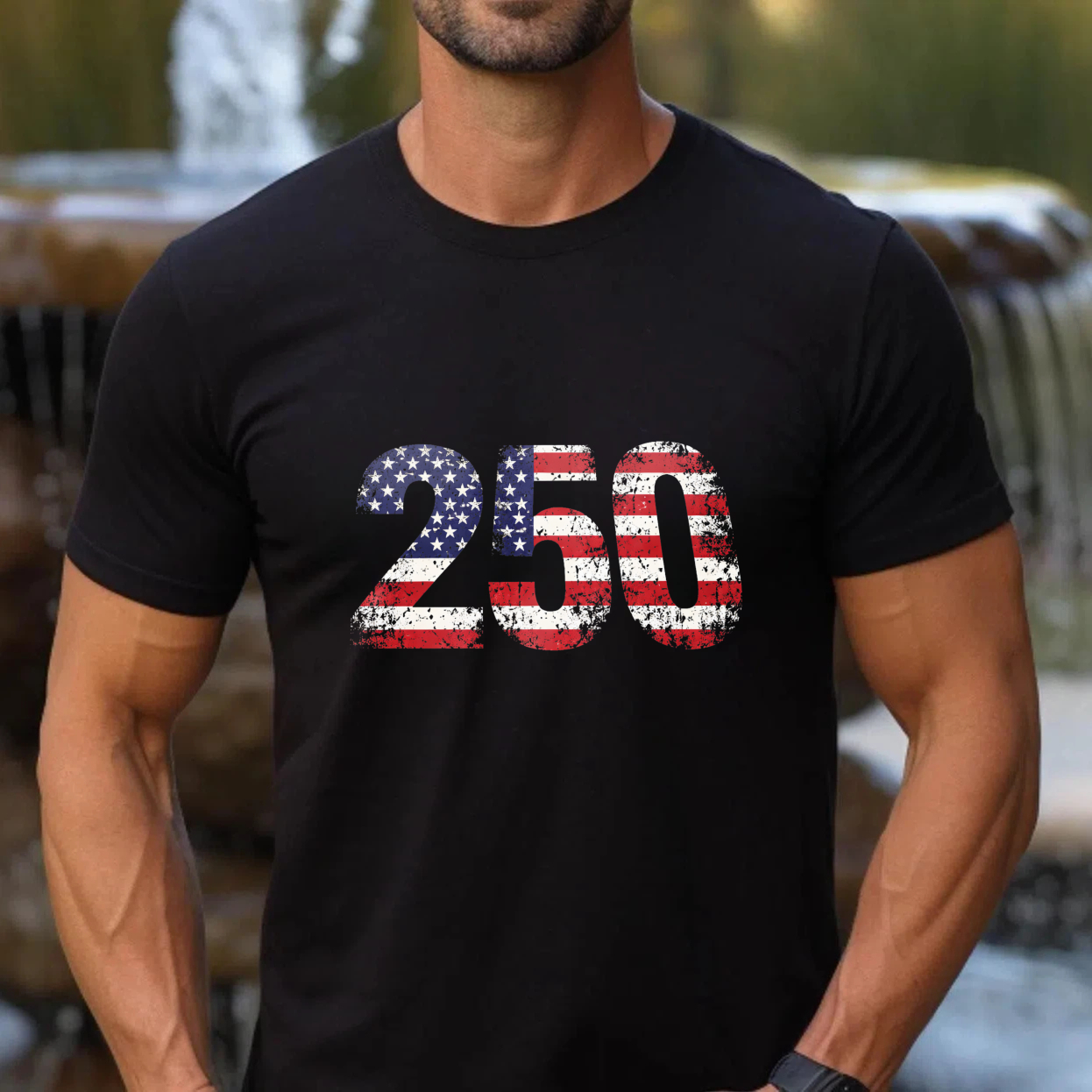 250 Usa Flag Independence Day Patriotic T-Shirt Black American Celebration Apparel