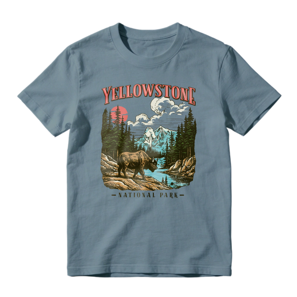 Yellowstone National Park Vintage Bison Mountain River Scenic Unisex Classic T-shirt