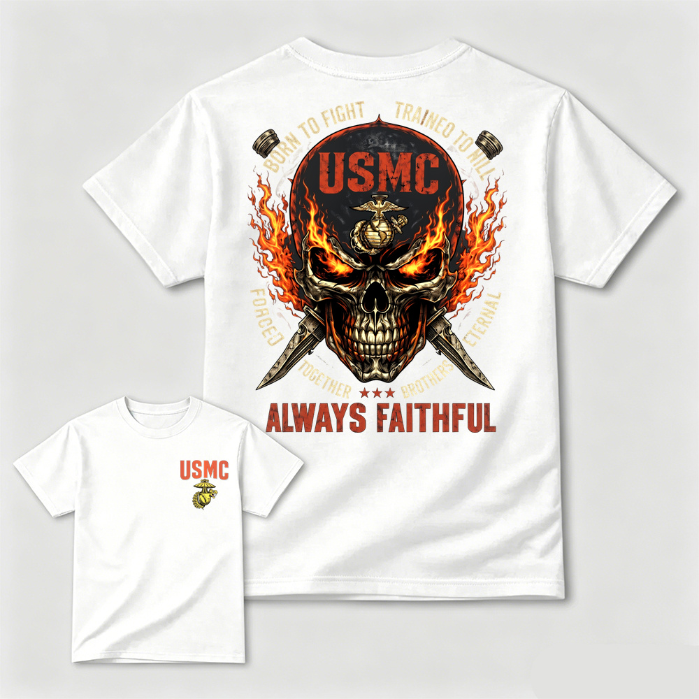 Vintage Flame Skull Warrior Print Men’s Cotton T-Shirt
