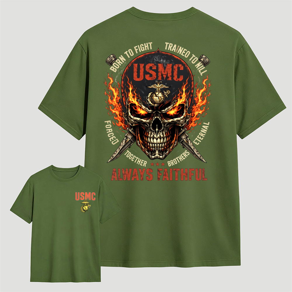 Vintage Flame Skull Warrior Print Men’s Cotton T-Shirt