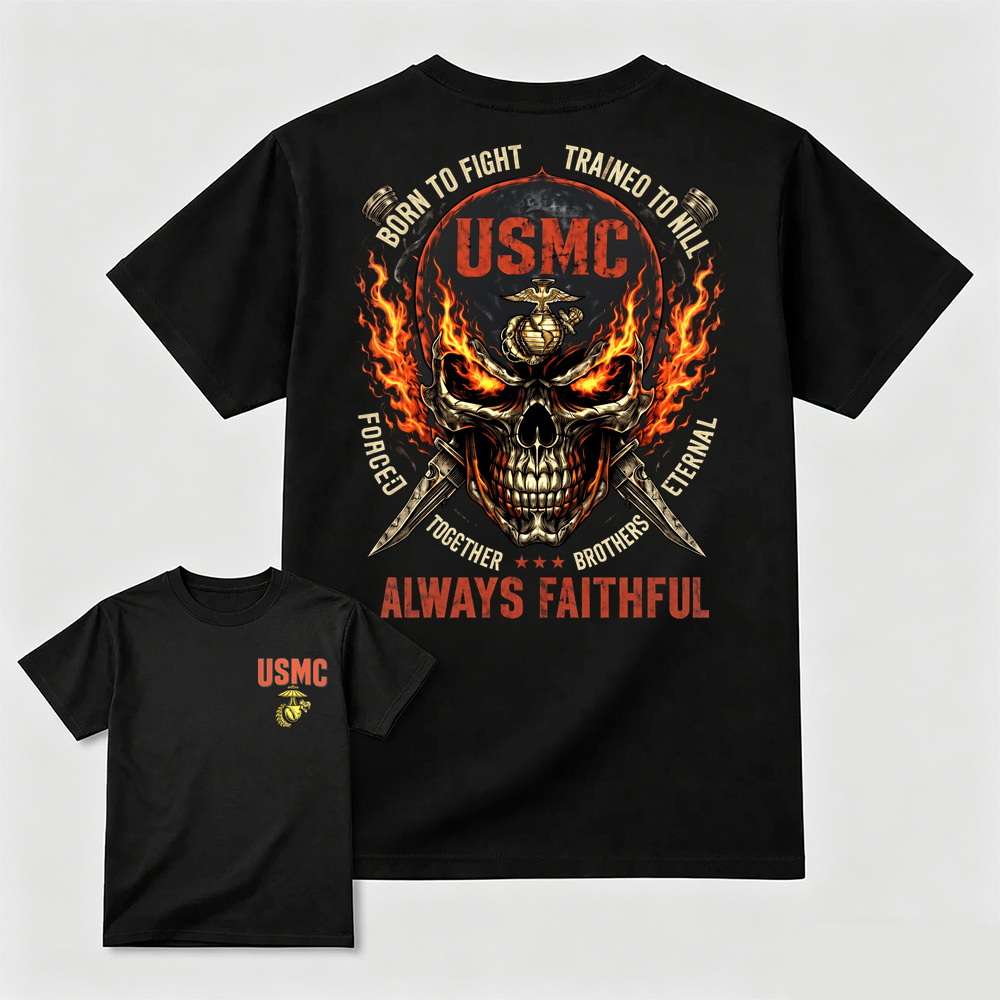 Vintage Flame Skull Warrior Print Men’s Cotton T-Shirt