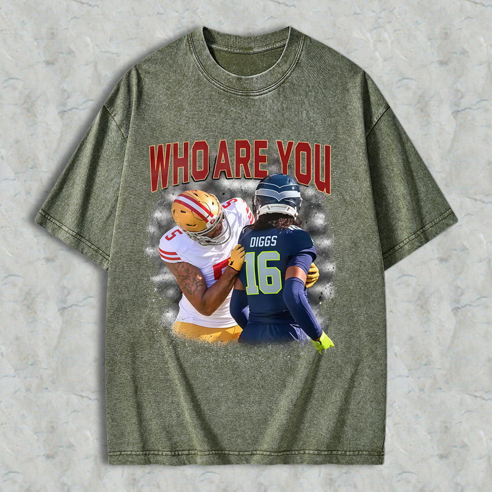 Who Are You Number 16 Football Player Graphic Washed T-shirt