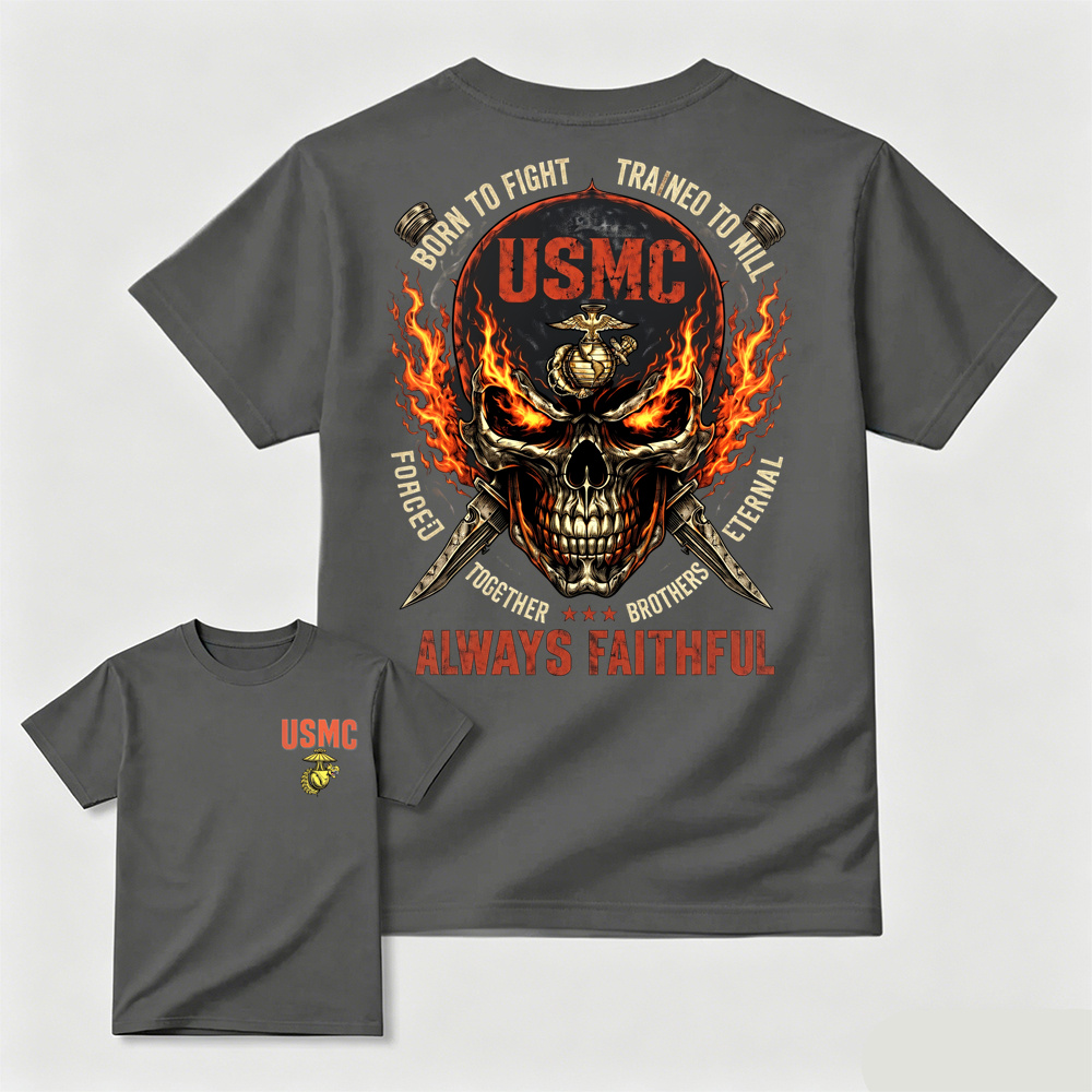 Vintage Flame Skull Warrior Print Men’s Cotton T-Shirt