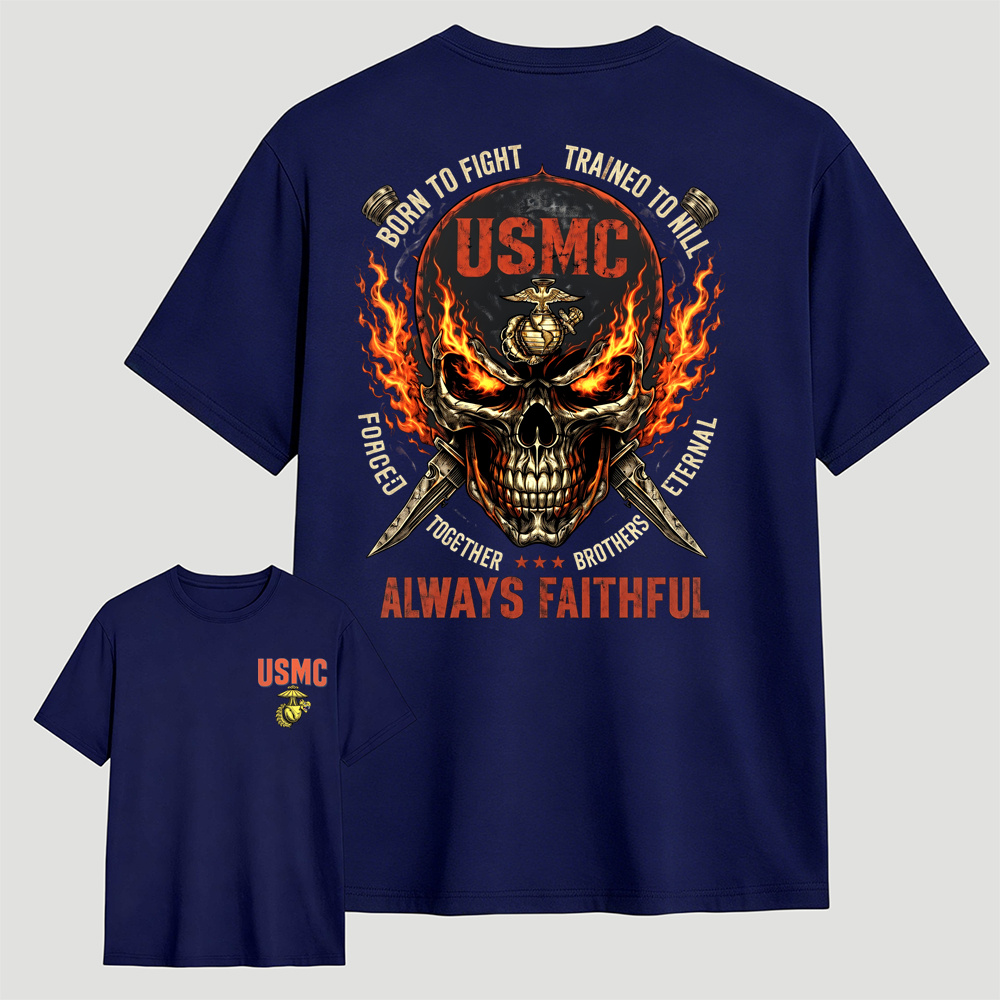 Vintage Flame Skull Warrior Print Men’s Cotton T-Shirt